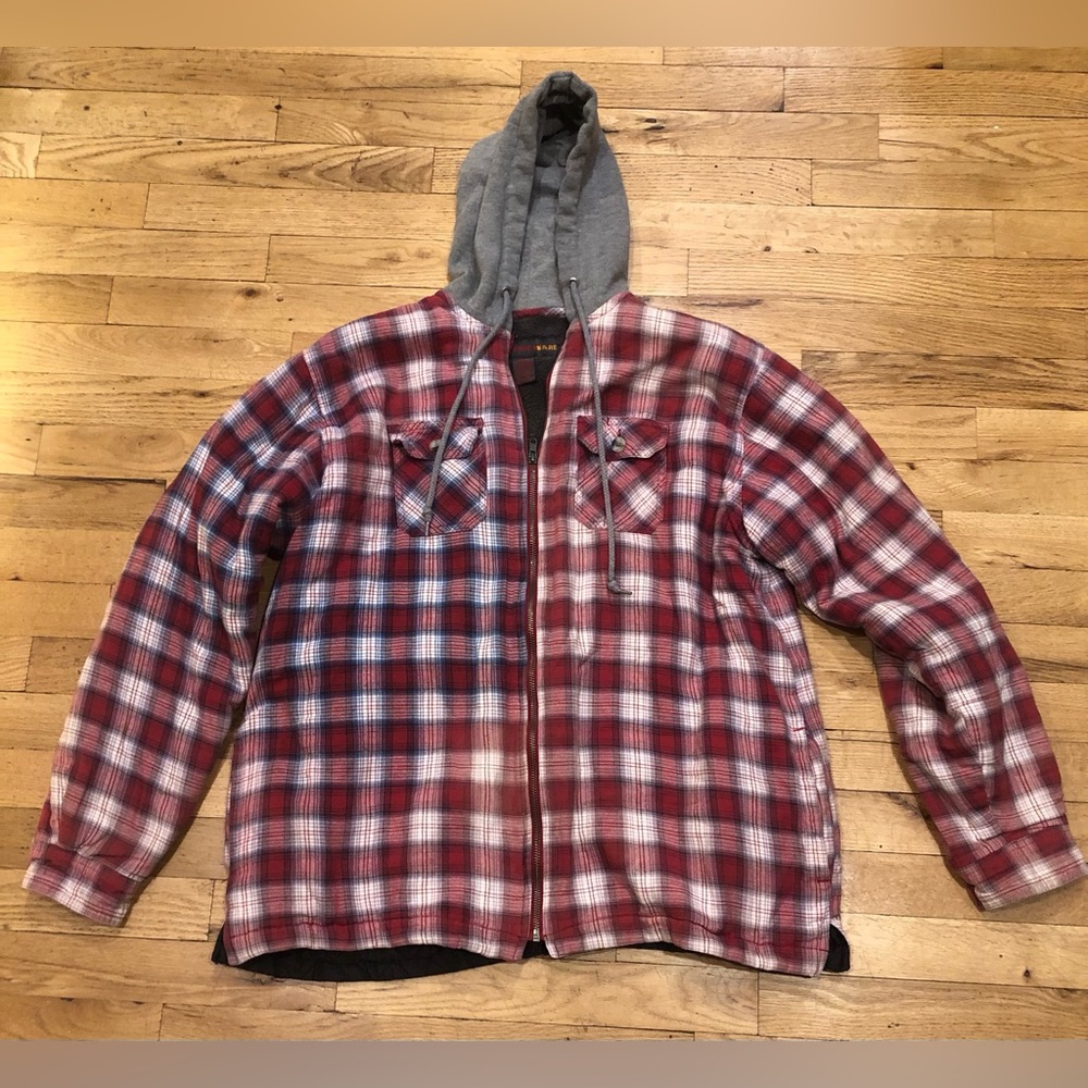 AmericaWare Red Compressor Hooded Shirt Jacket Flannel With Fleece Lining XXL